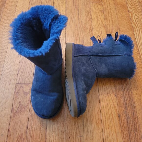 Ugg 6 Blue Leather Winter Boots Sheepskin Lined Pull On 1016225 BAILEY BOW II - Picture 10 of 10